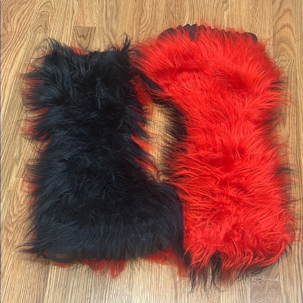 Liquid rhythm Luxurious Black and Red Faux Fur platform boots size 8 Cruella
